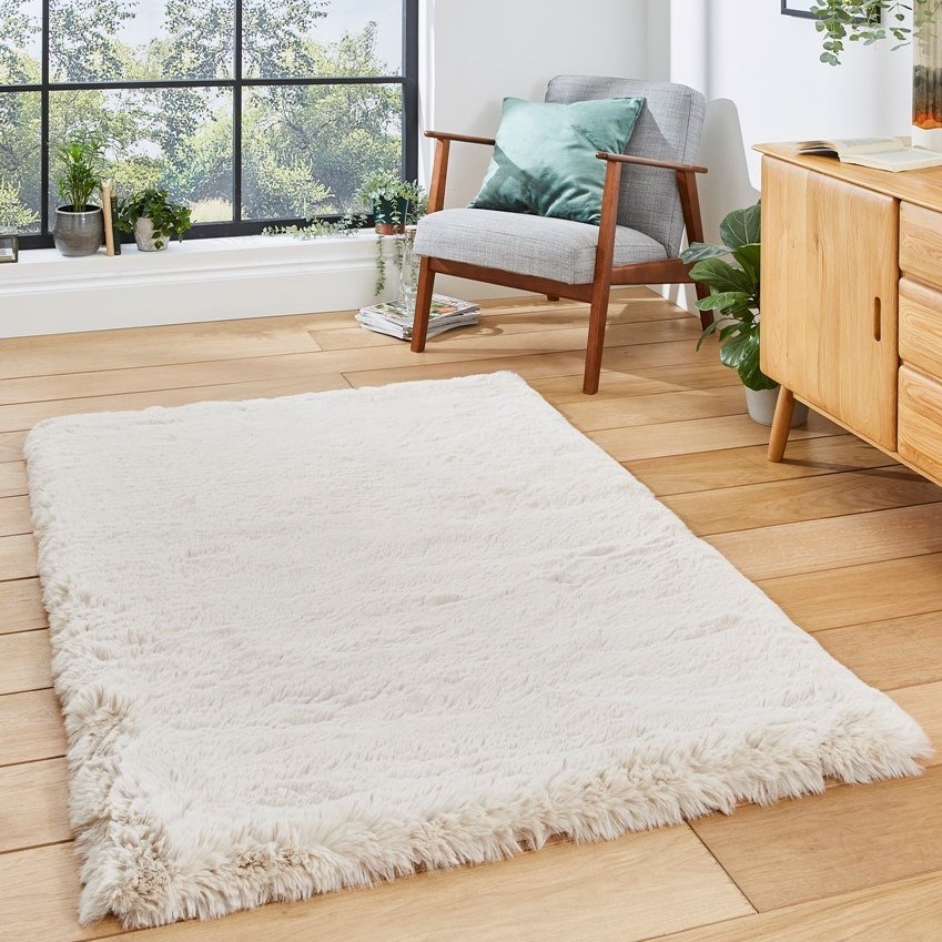 Super Teddy Modern Shaggy Beige Rug